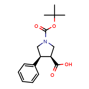 Chemical structure of (3S,4S)-1-Boc-4-phenylpyrrolidine-3-carboxylic acid , CAS 951742-88-4, AChemBlock AD256271