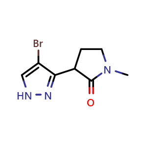 Chemical structure of 3-(4-Bromo-3-pyrazolyl)-1-methylpyrrolidin-2-one , AChemBlock AD256272