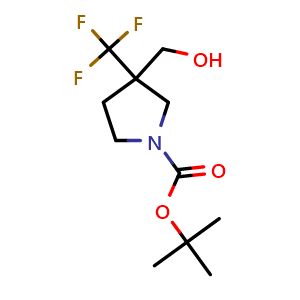Chemical structure of 1-Boc-3-(hydroxymethyl)-3-(trifluoromethyl)pyrrolidine , CAS 1283720-61-5, AChemBlock AD256285