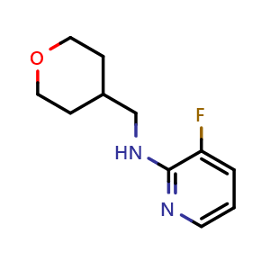 Chemical structure of 3-Fluoro-N-[(tetrahydro-2H-pyran-4-yl)methyl]pyridin-2-amine , CAS 1338988-79-6, AChemBlock AD256286