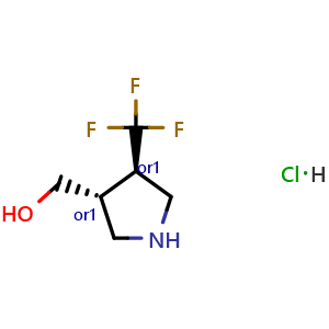 Chemical structure of [trans-4-(Trifluoromethyl)-3-pyrrolidinyl]methanol hydrochloride , CAS 168544-85-2, AChemBlock AD256290
