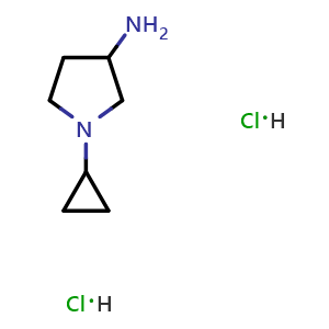 Chemical structure of 1-Cyclopropylpyrrolidin-3-amine dihydrochloride , CAS 2098058-41-2, AChemBlock AD256293