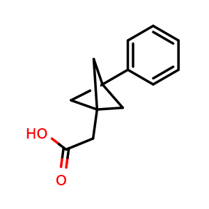 Chemical structure of 2-(3-Phenylbicyclo[1.1.1]pentan-1-yl)acetic acid , CAS 2304561-34-8, AChemBlock AD256296