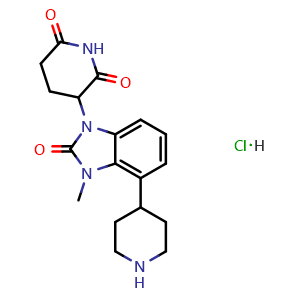 Chemical structure of 3-[3-Methyl-2-oxo-4-(4-piperidyl)-2,3-dihydro-1H-benzo[d]imidazol-1-yl]piperidine-2,6-dione hydrochloride , CAS 2360522-06-9, AChemBlock AD256298