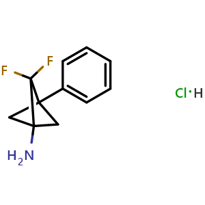 Chemical structure of 2,2-Difluoro-3-phenylbicyclo[1.1.1]pentan-1-amine hydrochloride , CAS 2375269-28-4, AChemBlock AD256299