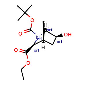Chemical structure of Ethyl (1S,3S,4R,6S)-rel-2-Boc-6-hydroxy-2-azabicyclo[2.2.1]heptane-3-carboxylate , CAS 501431-08-9, AChemBlock AD256308
