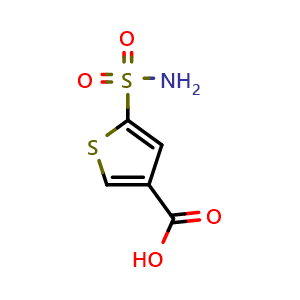 Chemical structure of 5-Sulfamoylthiophene-3-carboxylic acid , CAS 875159-88-9, AChemBlock AD256313