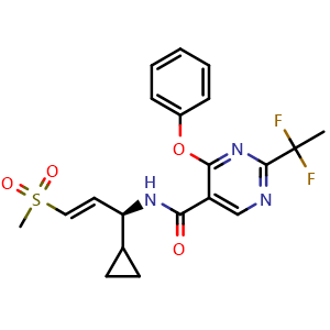 Chemical structure of (S,E)-N-(1-cyclopropyl-3-(methylsulfonyl)allyl)-2-(1,1-difluoroethyl)-4-phenoxypyrimidine-5-carboxamide , CAS 3026500-20-6, AChemBlock AD256341
