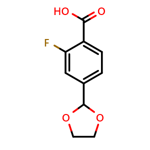 Chemical structure of 4-(1,3-Dioxolan-2-yl)-2-fluorobenzoic acid , CAS 936551-94-9, AChemBlock AD256348