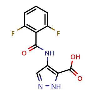 Chemical structure of 4-(2,6-Difluorobenzamido)-1H-pyrazole-5-carboxylic acid , CAS 825618-95-9, AChemBlock AD256390