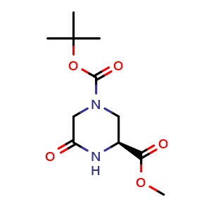 Chemical structure of (S)-1-(tert-Butyl) 3-methyl 5-oxopiperazine-1,3-dicarboxylate , CAS 1448348-02-4, AChemBlock AD256412