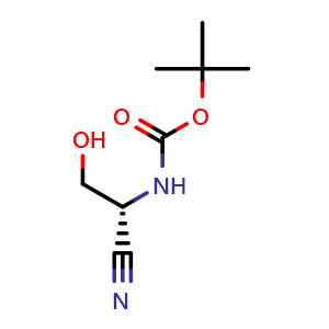 Chemical structure of (R)-tert-Butyl 1-cyano-2-hydroxyethylcarbamate , CAS 1932818-52-4, AChemBlock AD256418