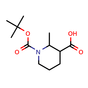 Chemical structure of 1-(tert-Butoxycarbonyl)-2-methylpiperidine-3-carboxylic acid , CAS 249762-01-4, AChemBlock AD256427