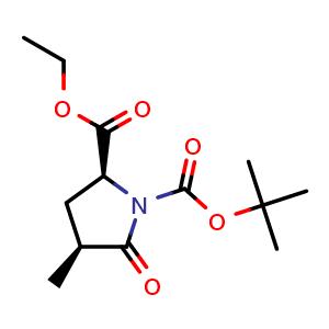 Chemical structure of (2S,4S)-1-tert-Butyl 2-ethyl 4-methyl-5-oxopyrrolidine-1,2-dicarboxylate , CAS 553679-44-0, AChemBlock AD256435