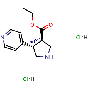 Chemical structure of trans-ethyl 4-pyridin-4-ylpyrrolidine-3-carboxylate dihydrochloride , AChemBlock AD256441