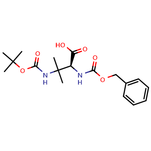 Chemical structure of (S)-2-((benzyloxycarbonyl)amino)-3-((tert-butoxycarbonyl)amino)-3-methylbutanoic acid , AChemBlock AD256445