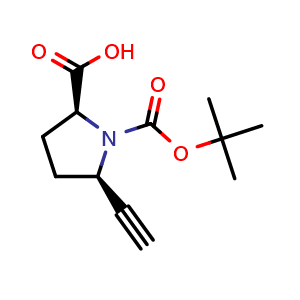 Chemical structure of (2S,5R)-1-tert-Butoxycarbonyl-5-ethynyl-pyrrolidine-2-carboxylic acid , CAS 1003022-08-9, AChemBlock AD256456