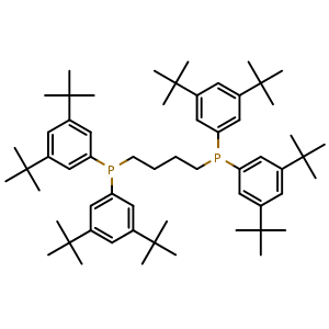 Chemical structure of 4-Bis(3,5-ditert-butylphenyl)phosphanylbutyl-bis(3,5-ditert-butylphenyl)phosphane , CAS 1800417-20-2, AChemBlock AD256468
