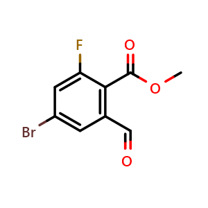 Chemical structure of Methyl 4-bromo-2-fluoro-6-formylbenzoate , CAS 1935918-12-9, AChemBlock AD256474