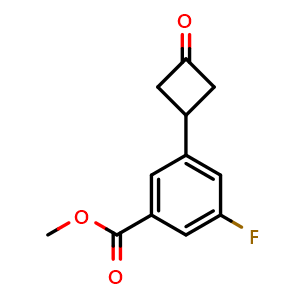 Chemical structure of Methyl 3-fluoro-5-(3-oxocyclobutyl)benzoate , CAS 2130017-24-0, AChemBlock AD256476