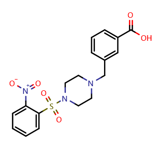 Chemical structure of 3-[[4-(2-Nitrophenyl)sulfonylpiperazin-1-yl]methyl]benzoic acid , CAS 2312939-09-4, AChemBlock AD256482