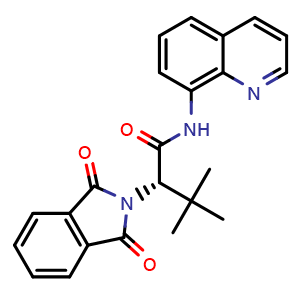 Chemical structure of (2S)-2-(1,3-Dioxoisoindolin-2-yl)-3,3-dimethyl-N-(8-quinolyl)butanamide , CAS 908129-41-9, AChemBlock AD256502