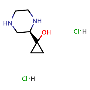 Chemical structure of 1-[(2R)-Piperazin-2-yl]cyclopropanol dihydrochloride , AChemBlock AD256506