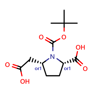 Chemical structure of cis-1-tert-Butoxycarbonyl-5-(carboxymethyl)pyrrolidine-2-carboxylic acid , AChemBlock AD256526