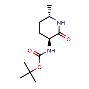 Chemical structure of tert-Butyl N-[(3S,6S)-6-methyl-2-oxo-3-piperidyl]carbamate , AChemBlock AD256546