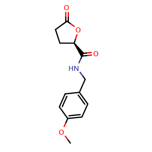 Chemical structure of (R)-N-(4-Methoxybenzyl)-5-oxotetrahydrofuran-2-carboxamide , CAS 1045720-22-6, AChemBlock AD256563