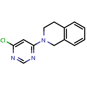 Chemical structure of 2-(6-Chloropyrimidin-4-yl)-1,2,3,4-tetrahydroisoquinoline , CAS 1121625-27-1, AChemBlock AD256565