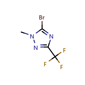 Chemical structure of 5-Bromo-1-methyl-3-(trifluoromethyl)-1H-1,2,4-triazole , CAS 1559067-55-8, AChemBlock AD256574