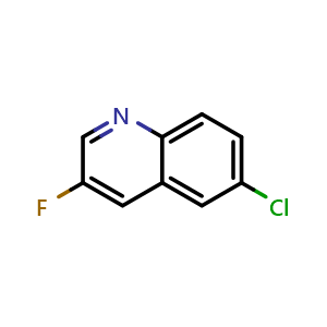 Chemical structure of 6-Chloro-3-fluoroquinoline , CAS 1780566-89-3, AChemBlock AD256623