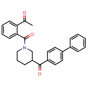 Chemical structure of 1-(2-(3-([1,1'-Biphenyl]-4-carbonyl)piperidine-1-carbonyl)phenyl)ethanone , CAS 1069652-05-6, AChemBlock AD256642