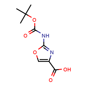 Chemical structure of 2-((tert-Butoxycarbonyl)amino)oxazole-4-carboxylic acid , CAS 1258411-50-5, AChemBlock AD256649
