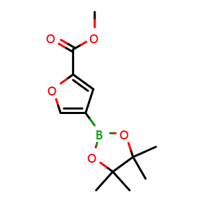 Chemical structure of Methyl 4-(4,4,5,5-tetramethyl-1,3,2-dioxaborolan-2-yl)furan-2-carboxylate , CAS 1630807-26-9, AChemBlock AD256664