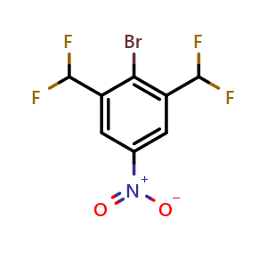 Chemical structure of 2-Bromo-1,3-bis(difluoromethyl)-5-nitrobenzene , CAS 2091425-28-2, AChemBlock AD256676