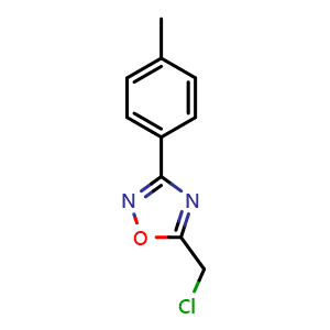 Chemical structure of 5-(Chloromethyl)-3-(4-methylphenyl)-1,2,4-oxadiazole , CAS 50737-29-6, AChemBlock AD256711