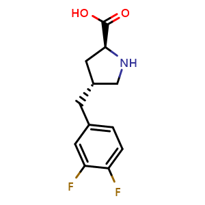 Chemical structure of (2S,4R)-4-(3,4-Difluorobenzyl)pyrrolidine-2-carboxylic acid , CAS 1049981-46-5, AChemBlock AD256738