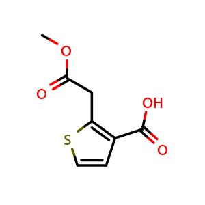 Chemical structure of 2-(2-Methoxy-2-oxoethyl)thiophene-3-carboxylic acid , CAS 105508-53-0, AChemBlock AD256739
