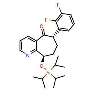 Chemical structure of (6S,9R)-6-(2,3-Difluorophenyl)-6,7,8,9-tetrahydro-9-[[tris(1-methylethyl)silyl]oxy]-5H-cyclohepta[b]pyridin-5-one , CAS 1190363-46-2, AChemBlock AD256750