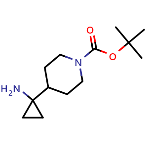 Chemical structure of 4-(1-Amino-cyclopropyl)-piperidine-1-carboxylic acid tert-butyl ester , CAS 1374654-74-6, AChemBlock AD256766