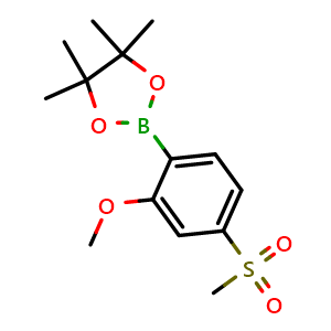 Chemical structure of 2-(2-Methoxy-4-(methylsulfonyl)phenyl)-4,4,5,5-tetramethyl-1,3,2-dioxaborolane , CAS 1614246-31-9, AChemBlock AD256784