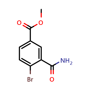 Chemical structure of Methyl 4-bromo-3-carbamoylbenzoate , CAS 2140305-53-7, AChemBlock AD256807