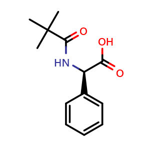 Chemical structure of (R)-2-Phenyl-2-pivalamidoacetic acid , CAS 40610-41-1, AChemBlock AD256839