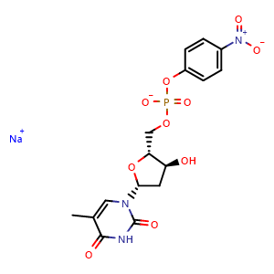 Chemical structure of Thymidine 5′-monophosphate p-nitrophenyl ester sodium salt , CAS 98179-10-3, AChemBlock AD256881