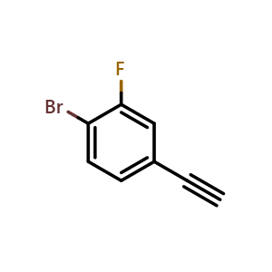 Chemical structure of 1-Bromo-4-ethynyl-2-fluorobenzene , CAS 1191063-07-6, AChemBlock AD256889