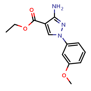 Chemical structure of Ethyl 3-amino-1-(3-methoxyphenyl)-1h-pyrazole-4-carboxylate , CAS 1956369-24-6, AChemBlock AD256901
