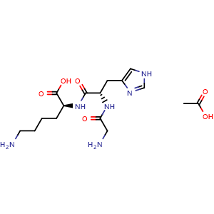 Chemical structure of (S)-6-Amino-2-((S)-2-(2-aminoacetamido)-3-(1H-imidazol-4-yl)propanamido)hexanoic acid compound with acetic acid (1:1) , CAS 72957-37-0, AChemBlock AD256929