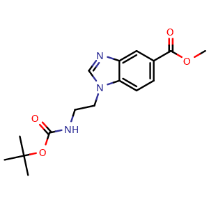 Chemical structure of Methyl 1-{2-[(tert-Butoxycarbonyl)amino]ethyl}-1H-benzimidazole-5-carboxylate , CAS 1427460-26-1, AChemBlock AD256948